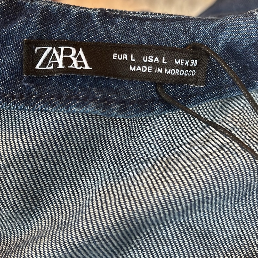 NWTS Zara Denim Mini Dress w/3/4 puff sleeves & back sliver zipper Size Large - Picture 11 of 16